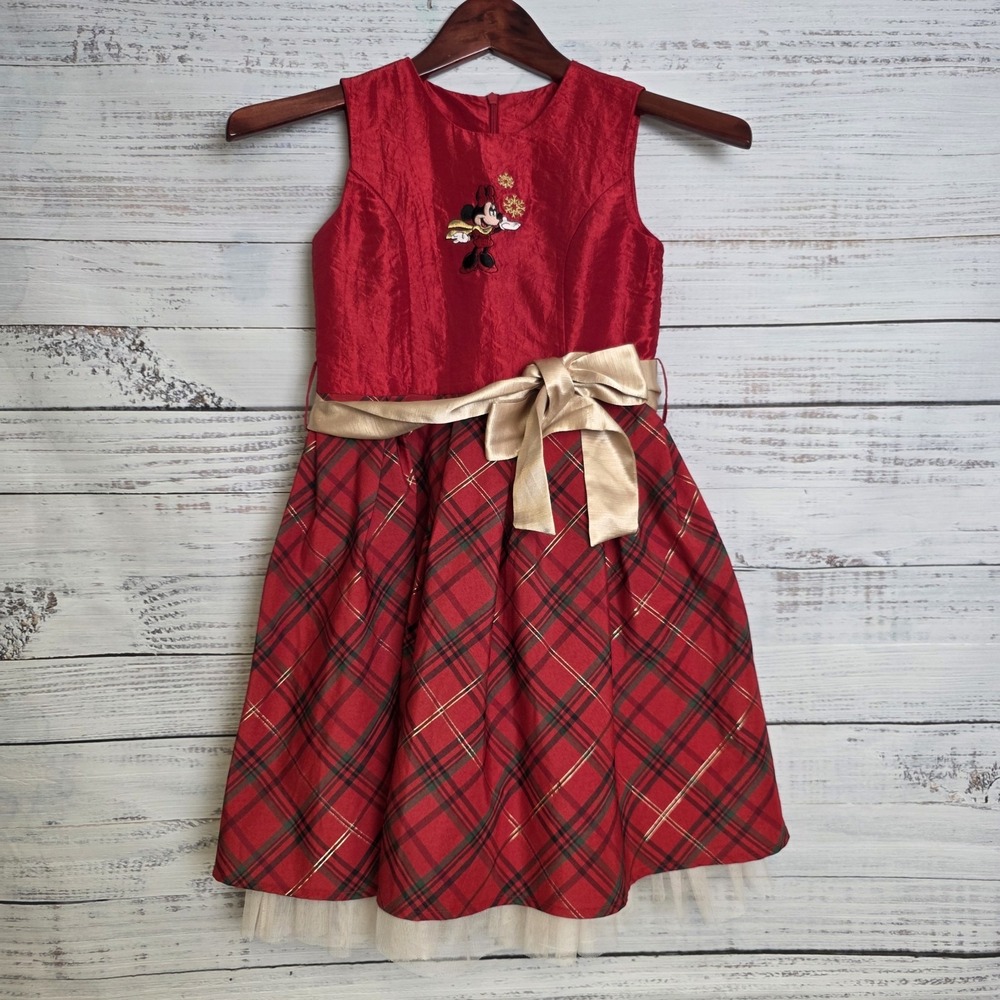 Minnie Mouse Girls Kids Size 6 Dress Plaid Tartan Red Christmas Disney Store